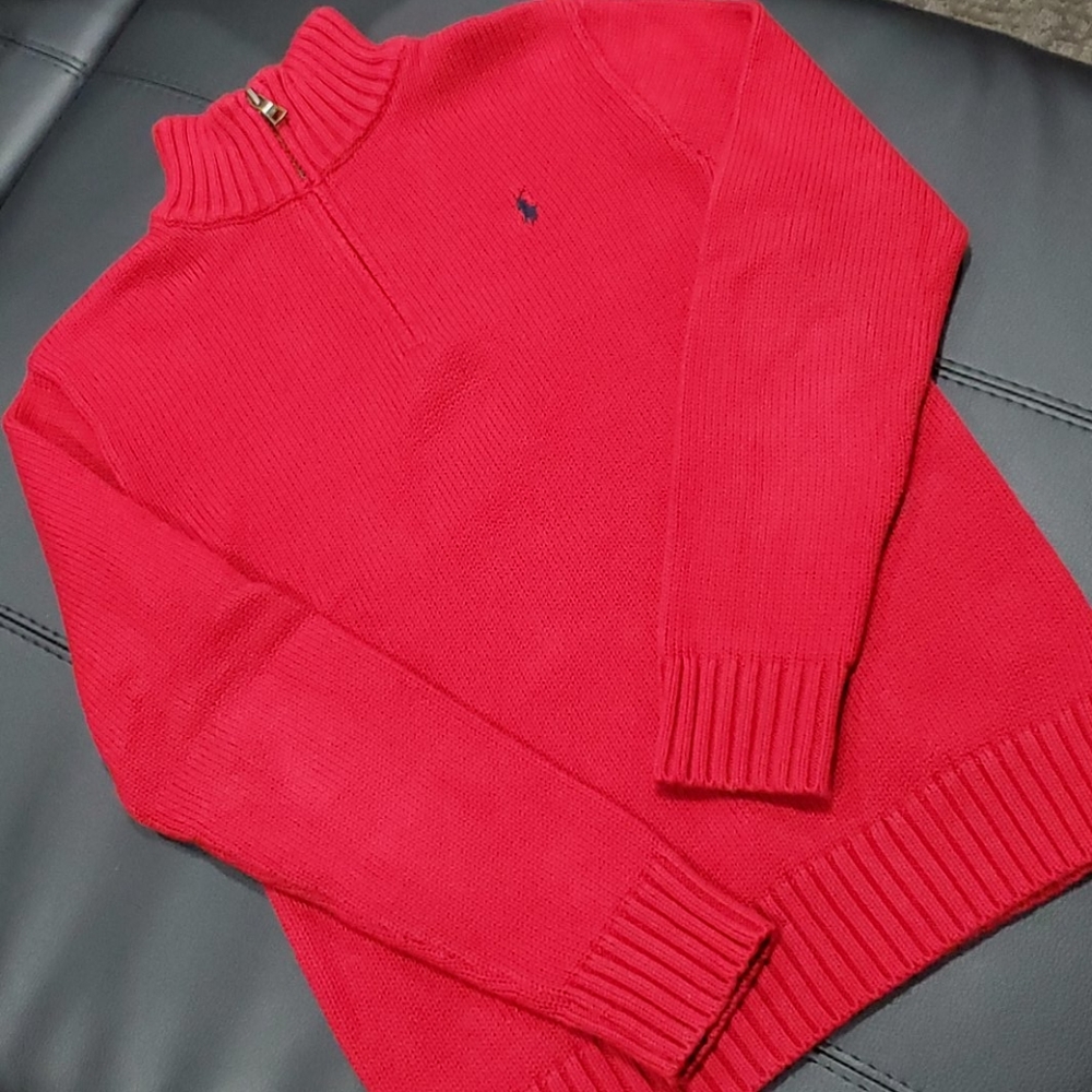 Polo Ralph Lauren Boys Red Quarter Zip Sweater L